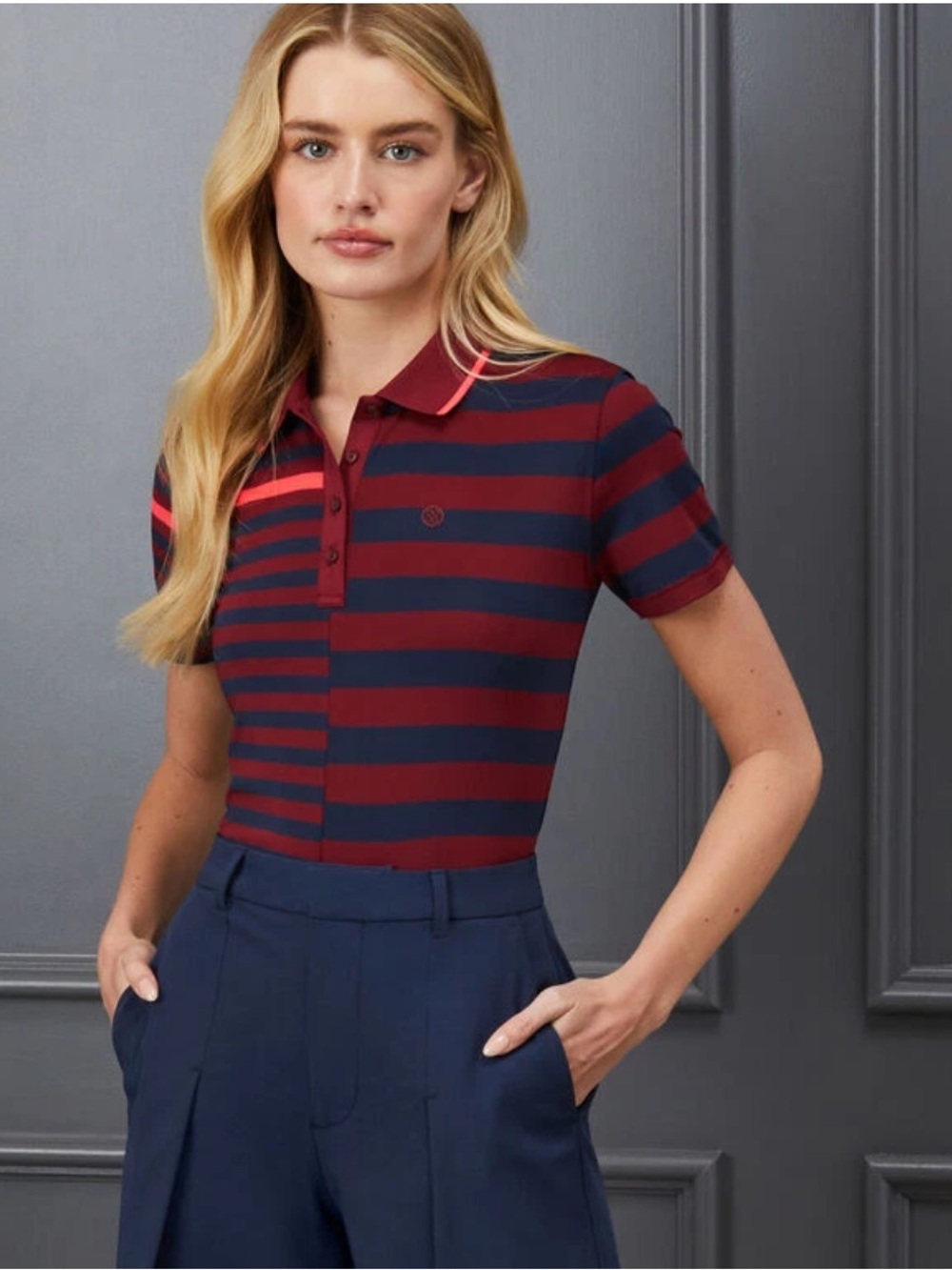 G/Fore Bold Stripe Polo Top Size XS S Cabernet Twilight Womens Golf GFORE